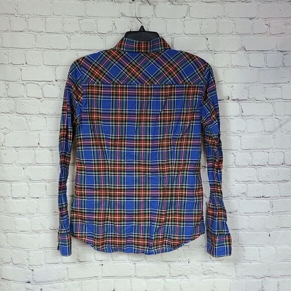 J.Crew Blue Madras Plaid Button Down Long Sleeve Cotton Shirt Women's Small Top - Picture 3 of 6
